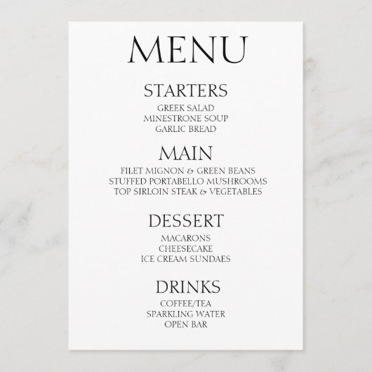 Creëer Your Own - Minimalistisch wit evenement Menu (Voorkant)