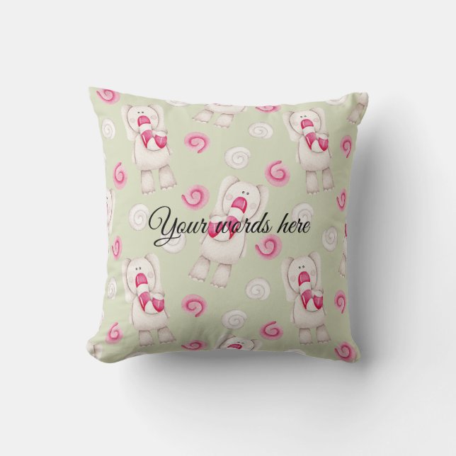 Creëer Your Own Peppermint Elephants Kerst Kussen (Voorkant)