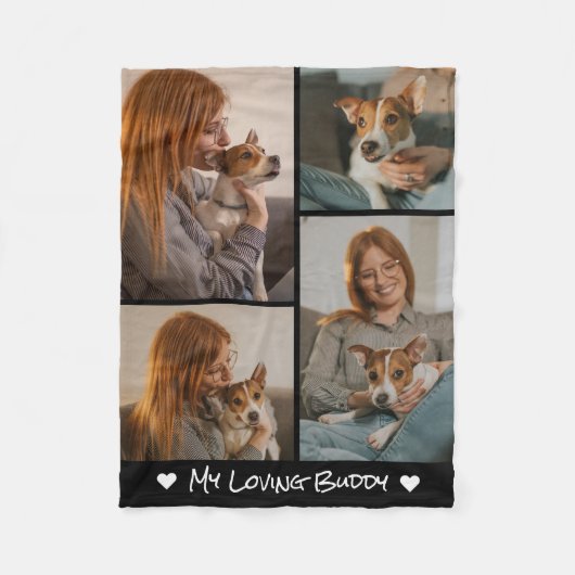 Creëer Your Own Pet Dog 4 Fotocollage Zwart Fleece Deken (Voorkant)