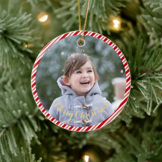 Creëer Your Own Photo Candy Cane Stripes Kerstmis Keramisch Ornament (Boom)
