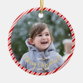 Creëer Your Own Photo Candy Cane Stripes Kerstmis Keramisch Ornament (Voorkant)