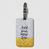 Creëer Your Own Photo White Marble Gold Bagagelabel (Voorkant (verticaal))