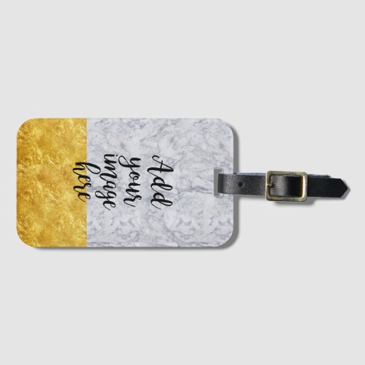 Creëer Your Own Photo White Marble Gold Bagagelabel (Voorkant (horizontaal))