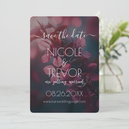 Creëer Your Own - Pink Flowers Blossoming Branch Save The Date (Staand voorkant)