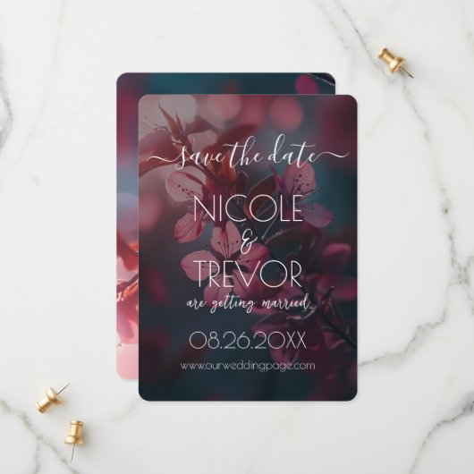 Creëer Your Own - Pink Flowers Blossoming Branch Save The Date (Voorkant / Achterkant in situ)