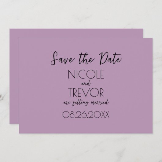 Creëer Your Own - Plain Light Mauve Minimalist Save The Date (Voorkant / Achterkant)