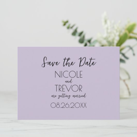 Creëer Your Own - Plain Light Paarse minimalist Save The Date (Staand voorkant)