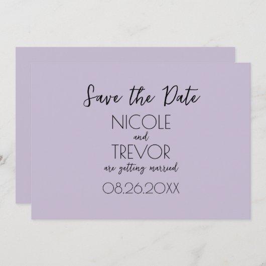 Creëer Your Own - Plain Light Paarse minimalist Save The Date (Voorkant / Achterkant)