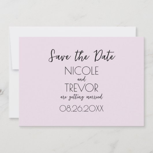 Creëer Your Own - Plain Light Pink Minimalist Save The Date (Voorkant)