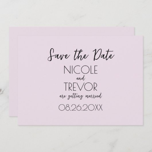 Creëer Your Own - Plain Light Pink Minimalist Save The Date (Voorkant / Achterkant)