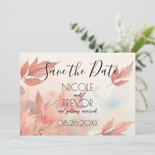 Creëer Your Own - rode herfstbladeren Save The Date (Staand voorkant)