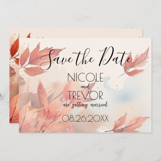 Creëer Your Own - rode herfstbladeren Save The Date (Voorkant / Achterkant)