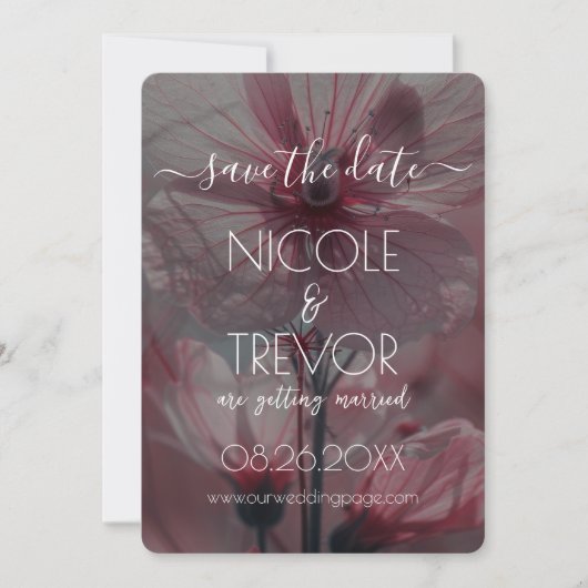 Creëer Your Own - roze doorschijnende bloemen Save The Date (Voorkant)