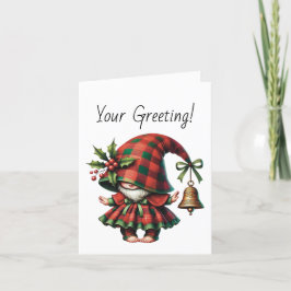 Creëer Your Own Shy Christmas Plaid Gnome & Bell Feestdagen Kaart