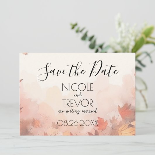 Creëer Your Own - subtiele herfstbladeren Save The Date (Staand voorkant)