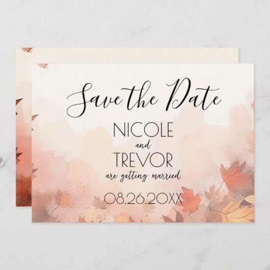 Creëer Your Own - subtiele herfstbladeren Save The Date (Voorkant / Achterkant)