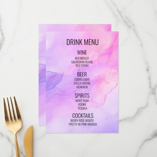 Creëer Your Own - Waterverf achtergrond Drink Menu (Voorkant / Achterkant in situ)