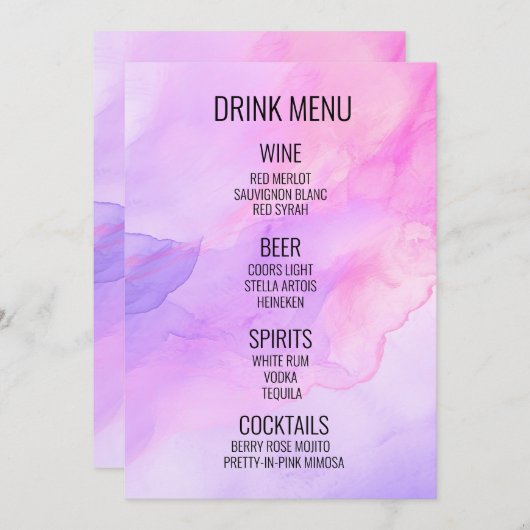 Creëer Your Own - Waterverf achtergrond Drink Menu (Voorkant / Achterkant)