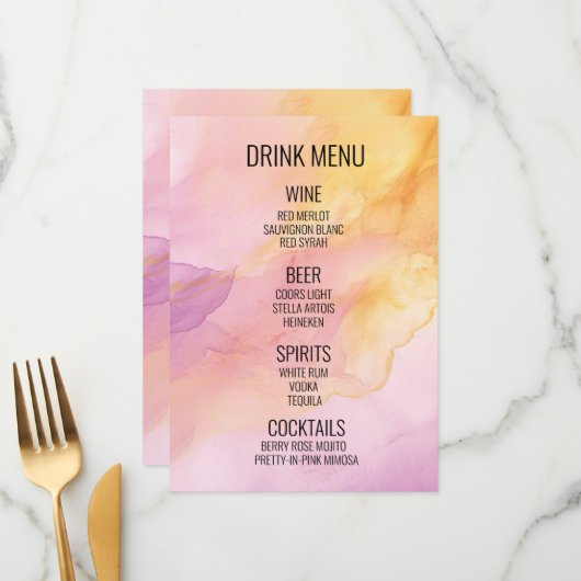 Creëer Your Own - Waterverf achtergrond Drink Menu (Voorkant / Achterkant in situ)