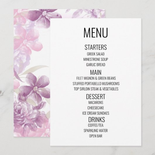 Creëer Your Own - Waterverf Bloemengrens Menu (Voorkant / Achterkant)