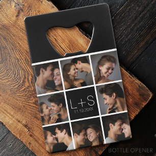 Creëer Your Own Wedding Photo Collage Monogram Creditkaart Flessenopener