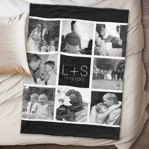 Creëer Your Own Wedding Photo Collage Monogram Fleece Deken