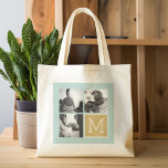 Creëer Your Own Wedding Photo Collage Monogram Grote Tote Bag<br><div class="desc">2015 kleuren met een achtergrond van munt en gouden folie - Gebruik 3 vierkante foto's om een unieke en persoonlijke verjaardagscadeau te creëer. Voeg de bruid en de initialen van de bruidegom toe. Als u de afbeeldingen of monogrammen moet aanpassen,  klik op het aanpassingshulpmiddel om veranderingen aan te brengen.</div>