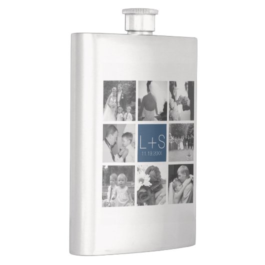 Creëer Your Own Wedding Photo Collage Monogram Heupfles (Rechts)