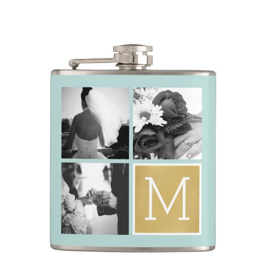 Creëer Your Own Wedding Photo Collage Monogram Heupfles (Voorkant)