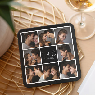 Creëer Your Own Wedding Photo Collage Monogram Kartonnen Onderzetters
