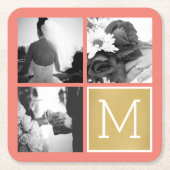 Creëer Your Own Wedding Photo Collage Monogram Kartonnen Onderzetters (Voorkant)