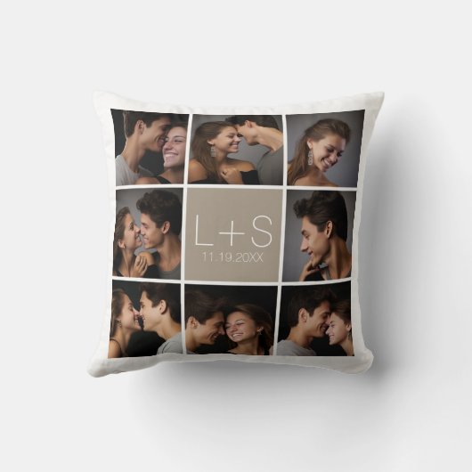 Creëer Your Own Wedding Photo Collage Monogram Kussen (Achterkant)
