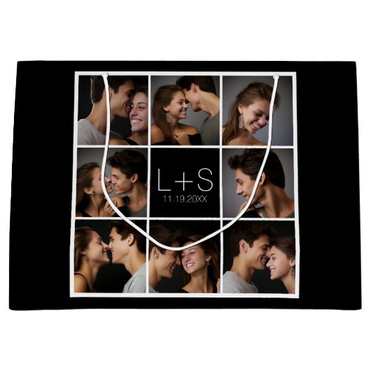 Creëer Your Own Wedding Photo Collage Monogram Large Cadeautasje (Voorkant)