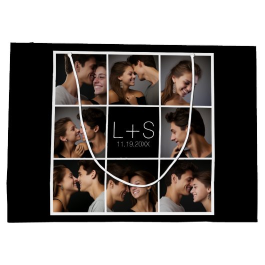 Creëer Your Own Wedding Photo Collage Monogram Large Cadeautasje (Achterkant)