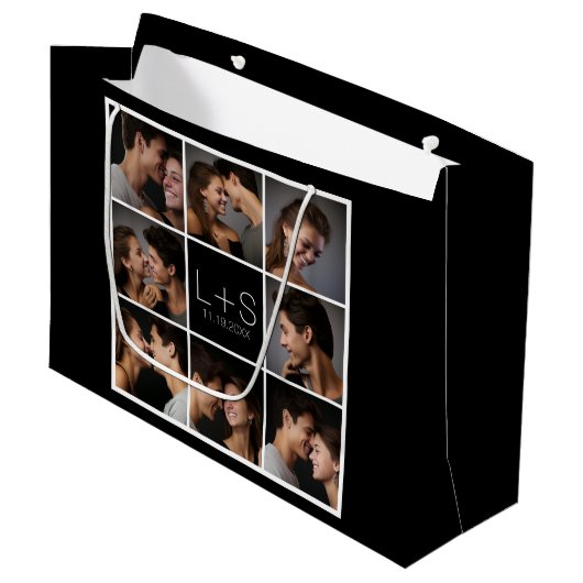 Creëer Your Own Wedding Photo Collage Monogram Large Cadeautasje (Voorkant Gekanteld)
