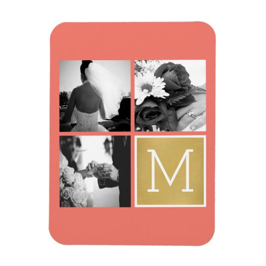 Creëer Your Own Wedding Photo Collage Monogram Magneet (Verticaal)