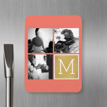 Creëer Your Own Wedding Photo Collage Monogram Magneet<br><div class="desc">Koraal en goudkleurige achtergrond - Gebruik 3 vierkante foto's om een uniek en persoonlijk jubileumcadeau te creëer. Voeg de initialen van de bruid en bruidegom toe. Als u de afbeeldingen of monogrammen wilt aanpassen,  klikt u op het gereedschap Aanpassen om wijzigingen aan te brengen.</div>