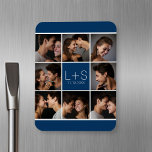 Creëer Your Own Wedding Photo Collage Monogram Magneet<br><div class="desc">Navy Blue en White background - Gebruik 8 vierkante foto's om een unieke en persoonlijke verjaardagsgeschenk te creëer. Voeg de bruid en de initialen van de bruidegom en datum toe. Als u de afbeeldingen of monogrammen moet aanpassen,  klik op het aanpassingshulpmiddel om veranderingen aan te brengen.</div>