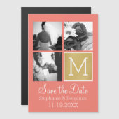 Creëer Your Own Wedding Photo Collage Monogram Magnetische Uitnodiging (Voorkant / Achterkant)