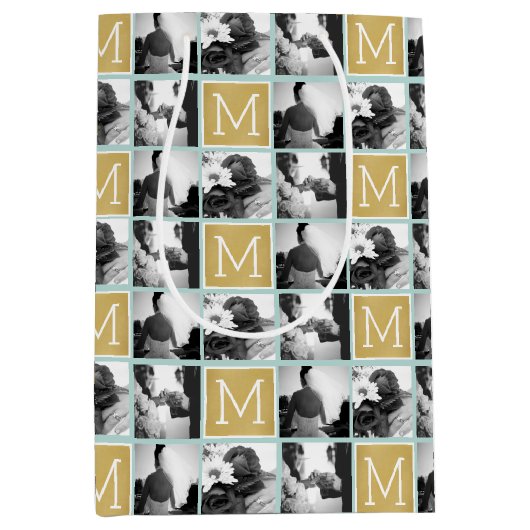 Creëer Your Own Wedding Photo Collage Monogram Medium Cadeauzakje (Voorkant)
