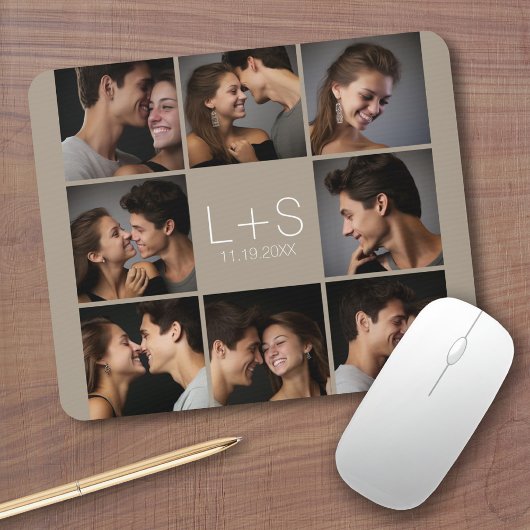 Creëer Your Own Wedding Photo Collage Monogram Muismat