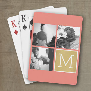 Creëer Your Own Wedding Photo Collage Monogram Pokerkaarten