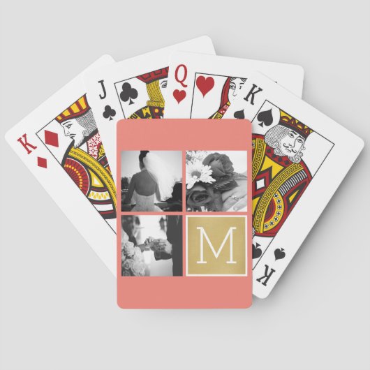 Creëer Your Own Wedding Photo Collage Monogram Pokerkaarten (Achterkant)