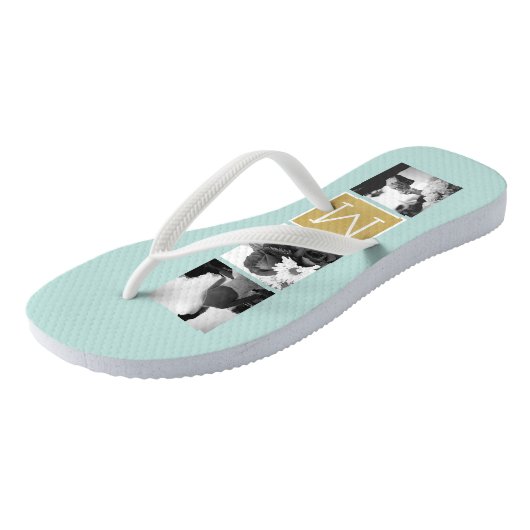 Creëer Your Own Wedding Photo Collage Monogram Teenslippers (Schuin)
