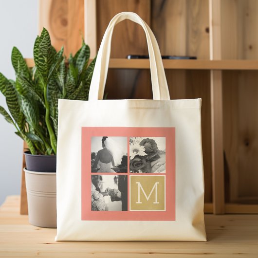Creëer Your Own Wedding Photo Collage Monogram Tote Bag