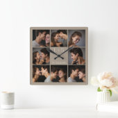 Creëer Your Own Wedding Photo Collage Monogram Vierkante Klok (Huis)