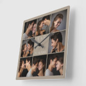 Creëer Your Own Wedding Photo Collage Monogram Vierkante Klok (Hoek)