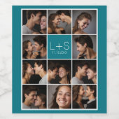 Creëer Your Own Wedding Photo Collage Monogram Wijn Etiket (Enkel label)
