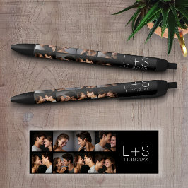 Creëer Your Own Wedding Photo Collage Monogram Zwarte Inkt Pen