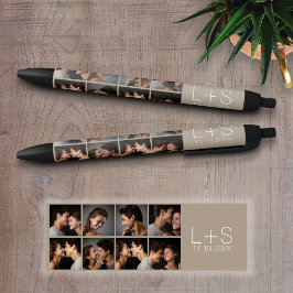 Creëer Your Own Wedding Photo Collage Monogram Zwarte Inkt Pen